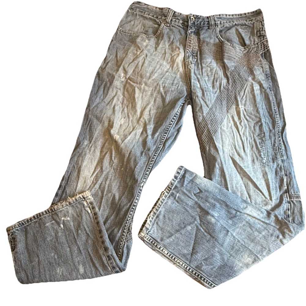 Rocawear Original Fit‎ Jeans Mens 38 x30 Med Wash Baggy Denim Pocket Y2K Hip Hop